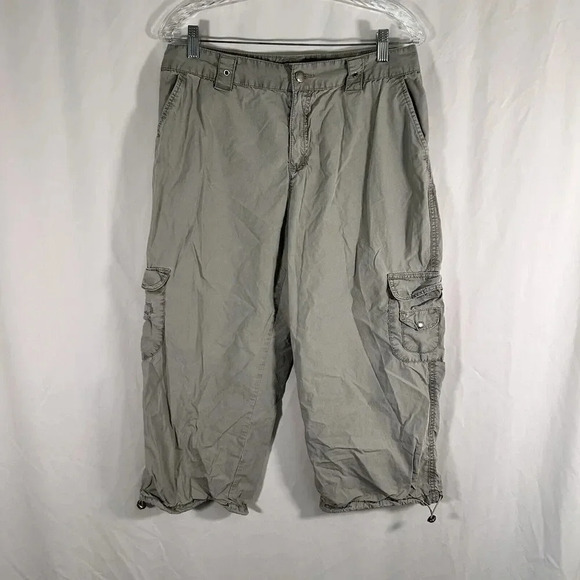 Caribbean Joe Capris Womens 12 Grey Lightweight Button Zip High Rise 100% Cotton - Picture 1 of 10